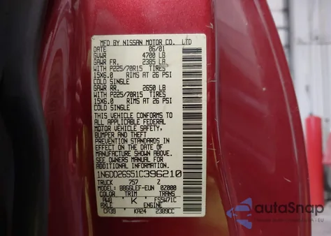 2001 Nissan Frontier Xe z USA, uszkodzony, nr VIN 1N6DD26S51C396210